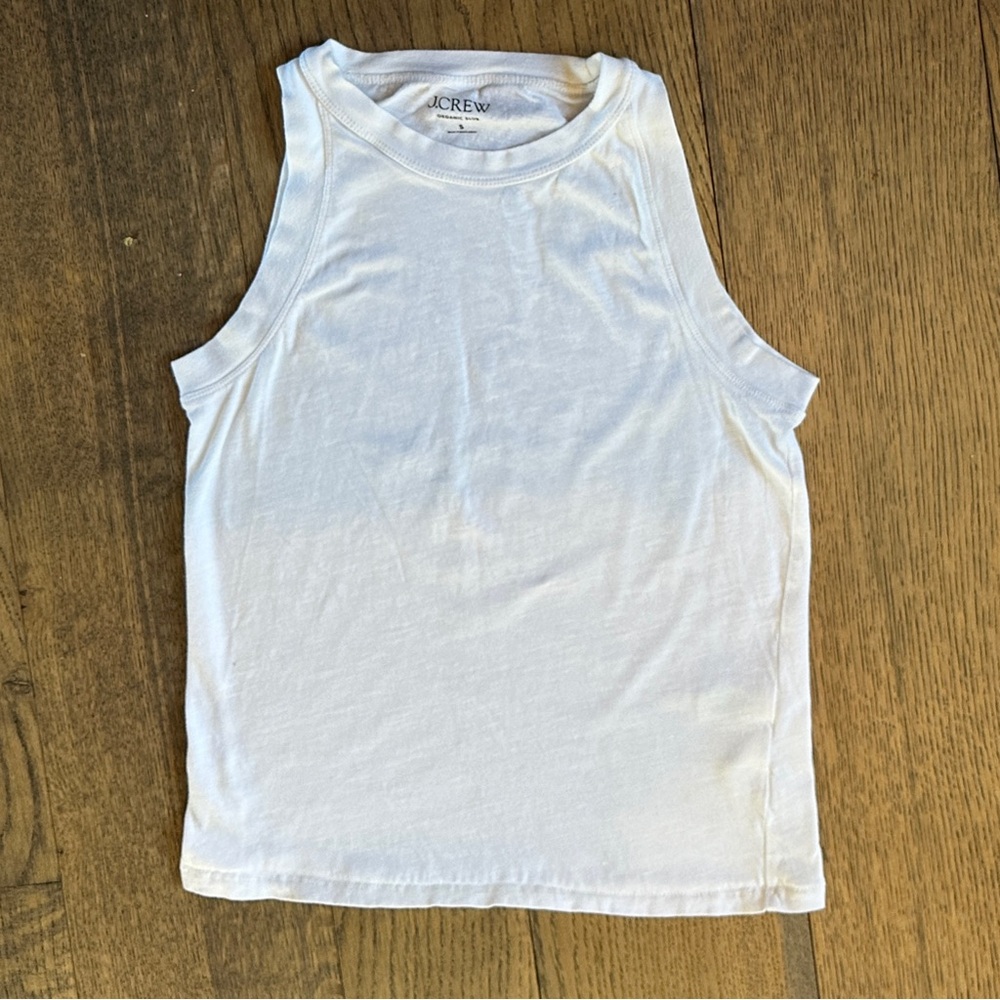 J. Crew Slub Contoured Styled Tank Crop Heavier 100% Organic Cotton White Small